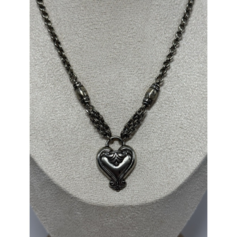 Vintage Brighton Blaire Heart Chain Pendant Necklace Silver Tone Adjustable - Picture 3 of 10